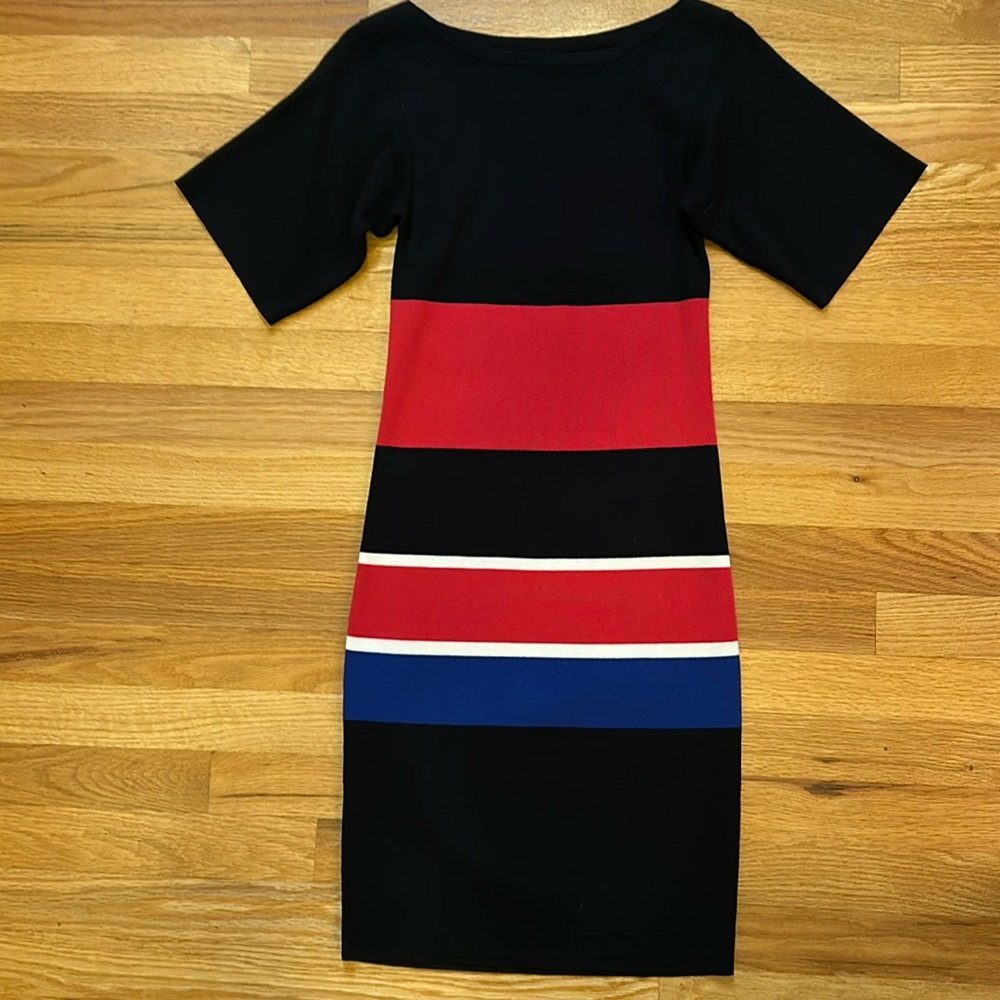 Banana Republic flattering knit dress - black multi stripe